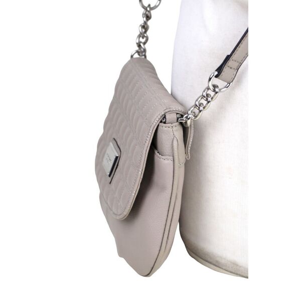 Tignanello STITCHED BEIGE GENUINE LEATHER FLAP CHAIN X-BODY SHOULDER BAG HANDBAG - Picture 5 of 15